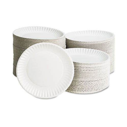 Image of AJM Packaging Corporation 10100 White Paper Plates, 9" Dia, 100/pack, 10 Packs/carton