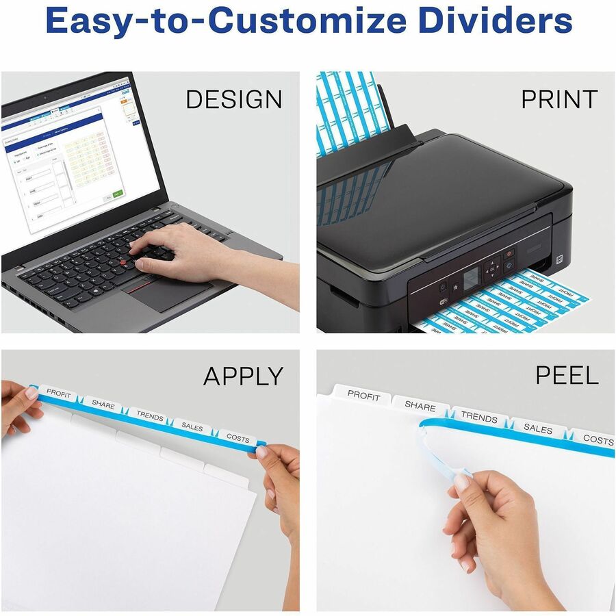 Image of Avery® Print and Apply Index Maker Clear Label Dividers, 5-Tab, White Tabs, 11 x 8.5, White, 25 Sets