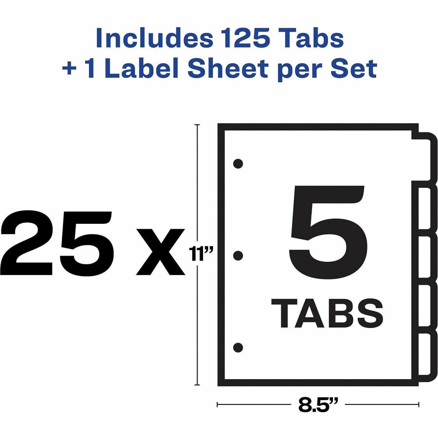 Image of Avery® Print and Apply Index Maker Clear Label Dividers, 5-Tab, White Tabs, 11 x 8.5, White, 25 Sets