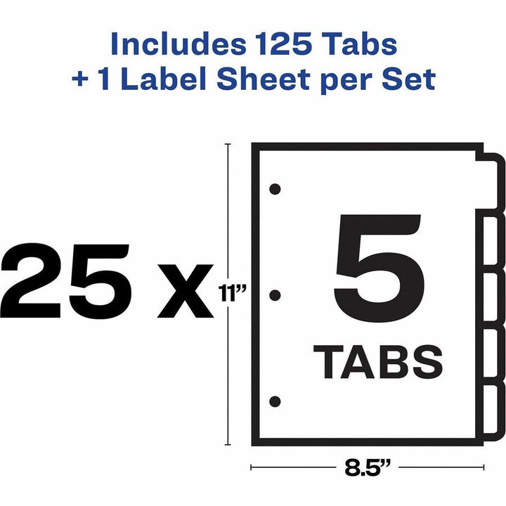 Image of Avery® Print and Apply Index Maker Clear Label Dividers, 5-Tab, White Tabs, 11 x 8.5, White, 25 Sets