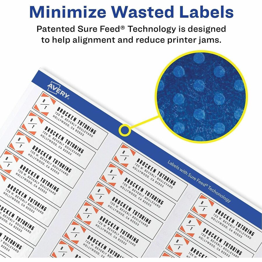 Image of Avery® Easy Peel White Address Labels W/ Sure Feed Technology, Inkjet Printers, 0.5 X 1.75, White, 80/sheet, 25 Sheets/pack