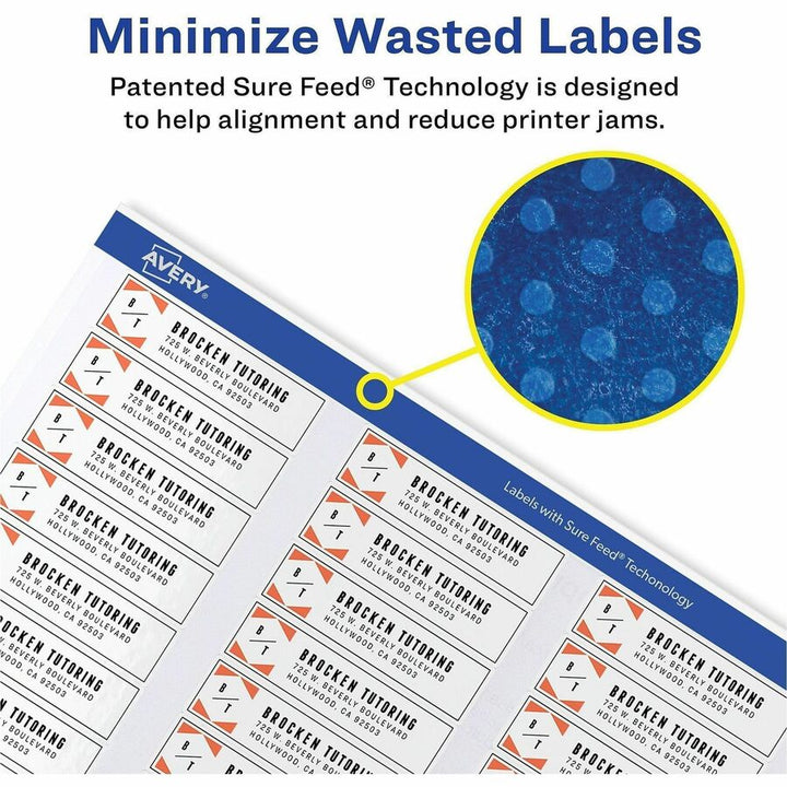 Image of Avery® Easy Peel White Address Labels W/ Sure Feed Technology, Inkjet Printers, 0.5 X 1.75, White, 80/sheet, 25 Sheets/pack