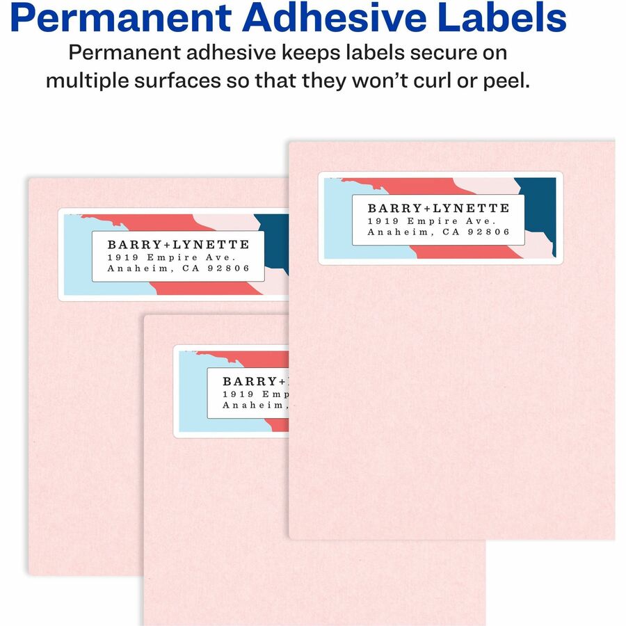 Image of Avery® Vibrant Inkjet Color-Print Labels w/ Sure Feed, 1 x 2.63, Matte White, 600/PK