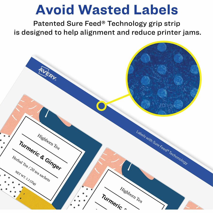 Image of Avery® Vibrant Inkjet Color-Print Labels w/ Sure Feed, 1 x 2.63, Matte White, 600/PK