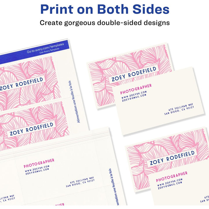 Image of Avery® Printable Microperforated Business Cards w/Sure Feed Technology, Inkjet, 2 x 3.5, White, 250 Cards, 10/Sheet, 25 Sheets/Pack