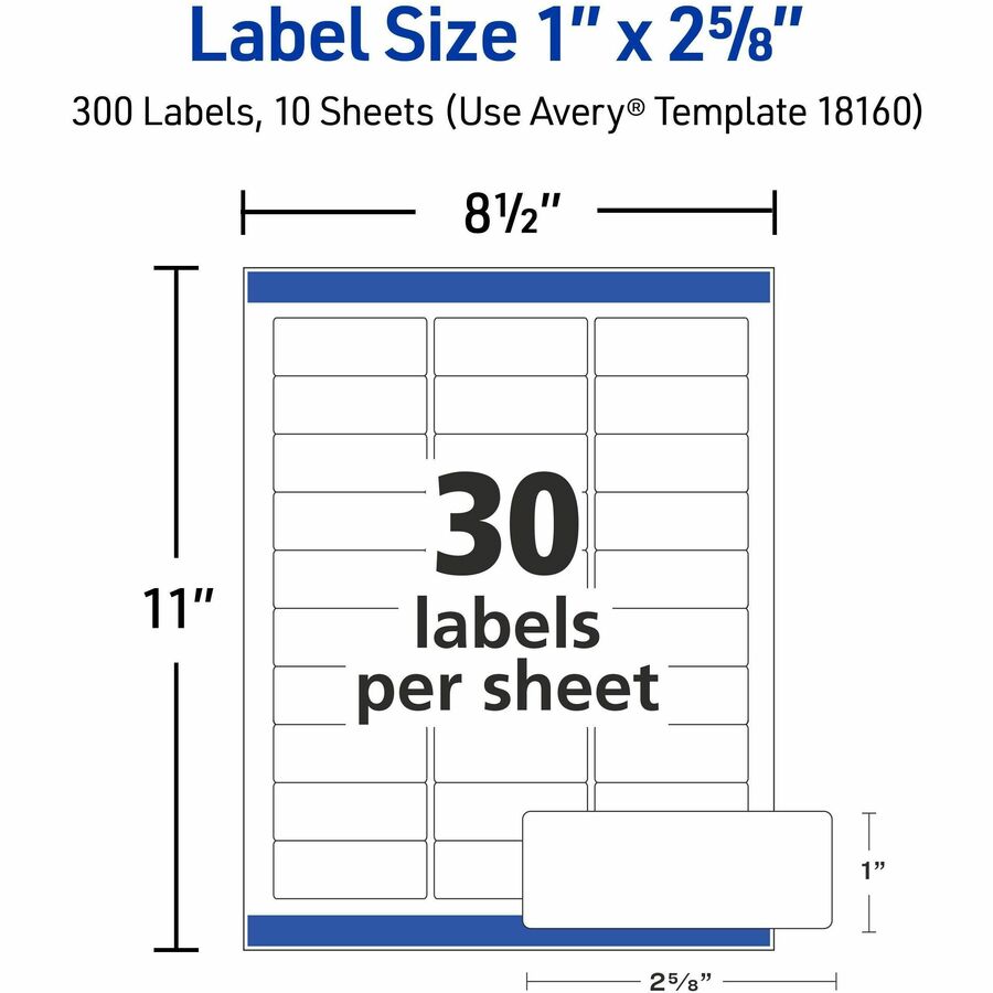 Image of Avery® Easy Peel White Address Labels With Sure Feed Technology, Inkjet Printers, 1 X 2.63, White, 30/sheet, 10 Sheets/pack