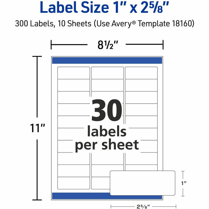 Image of Avery® Easy Peel White Address Labels With Sure Feed Technology, Inkjet Printers, 1 X 2.63, White, 30/sheet, 10 Sheets/pack