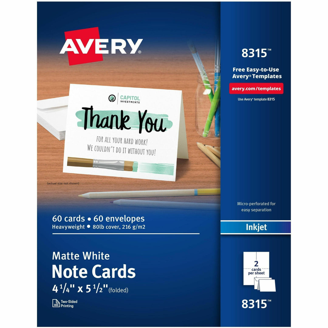 Image of Avery® Note Cards With Matching Envelopes, Inkjet, 85 Lb, 4.25 X 5.5, Matte White, 60 Cards, 2 Cards/sheet, 30 Sheets/pack