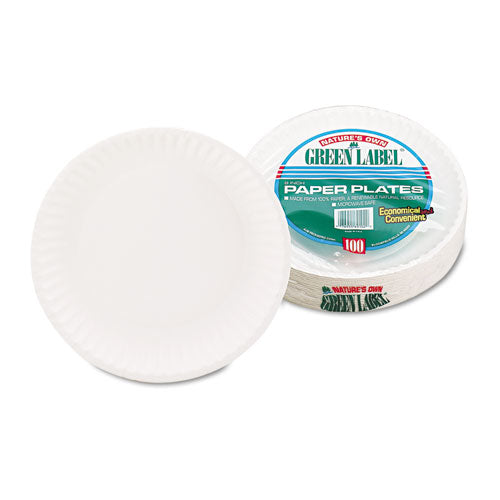 Image of AJM Packaging Corporation 10100 White Paper Plates, 9" Dia, 100/pack, 10 Packs/carton
