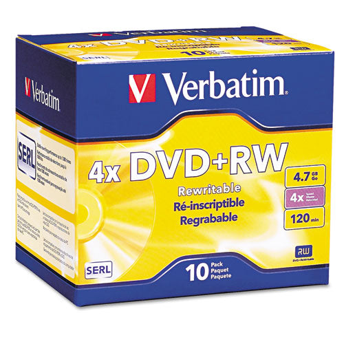 Image of Verbatim® 94839 Dvd+rw Rewritable Disc, 4.7 Gb, 4x, Slim Jewel Case, Silver, 10/pack