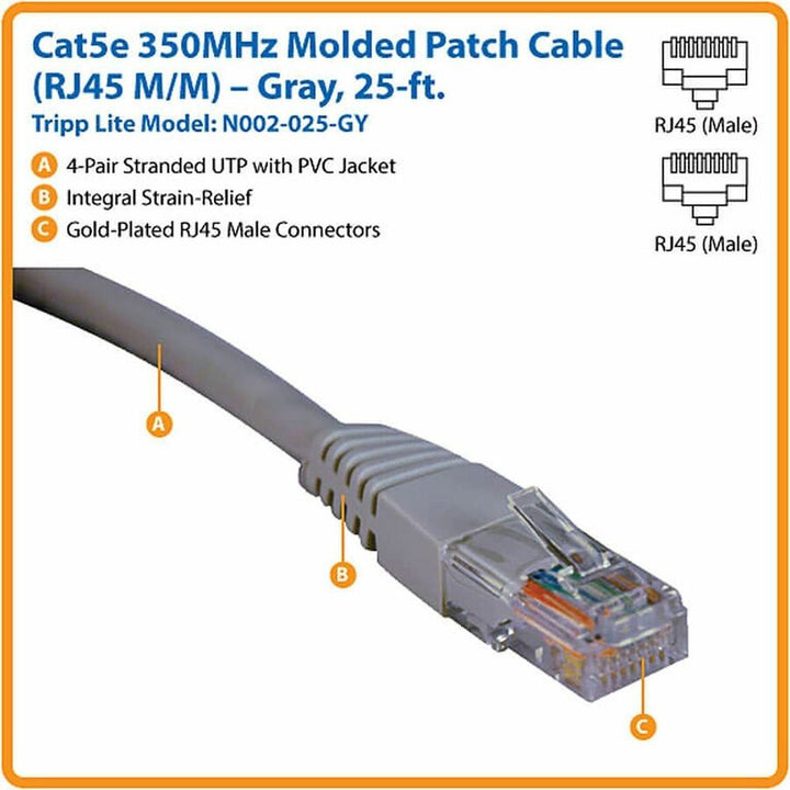 Image of Tripp Lite by Eaton CAT5e 350 MHz Molded Patch Cable, 25 ft, Gray