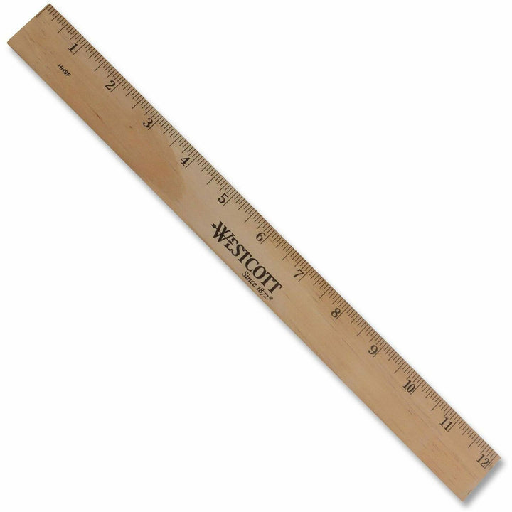 Image of Westcott® Wood Ruler, Metric And 1/16" Scale With Single Metal Edge, 12"/30 Cm Long