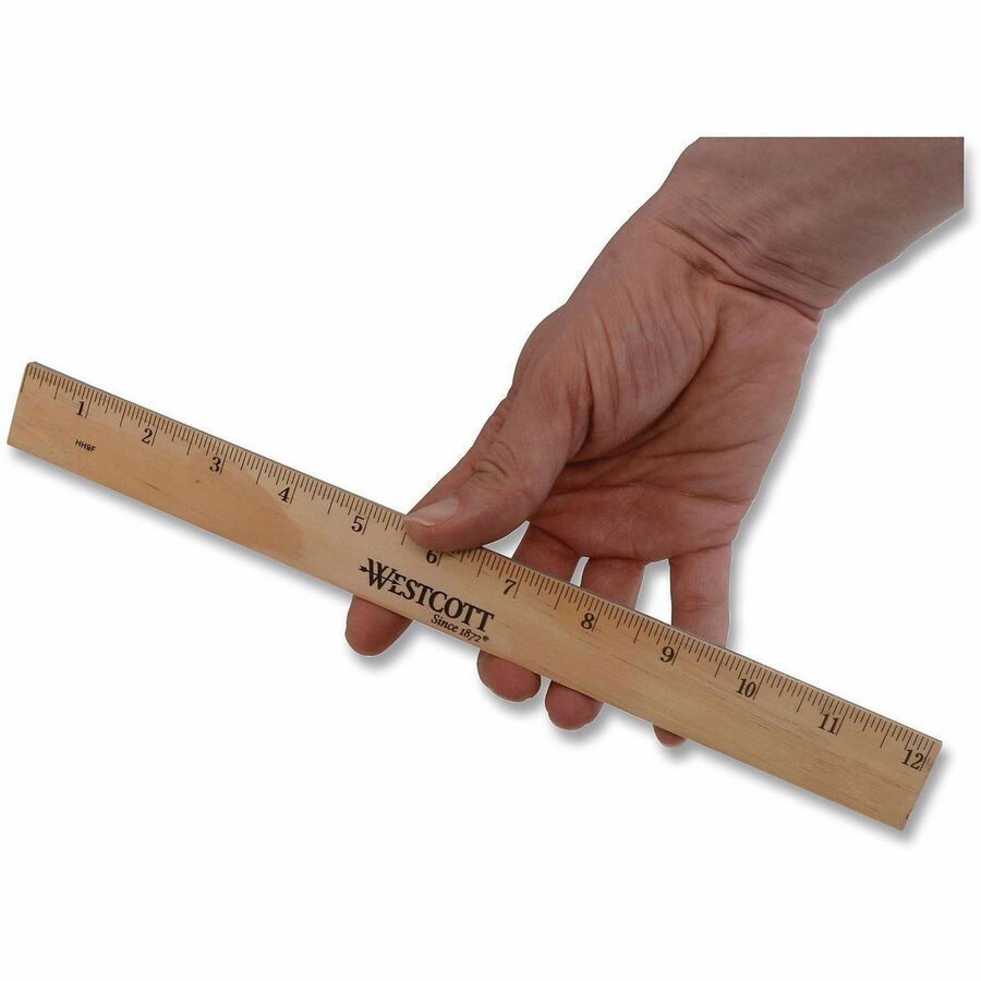 Image of Westcott® Wood Ruler, Metric And 1/16" Scale With Single Metal Edge, 12"/30 Cm Long