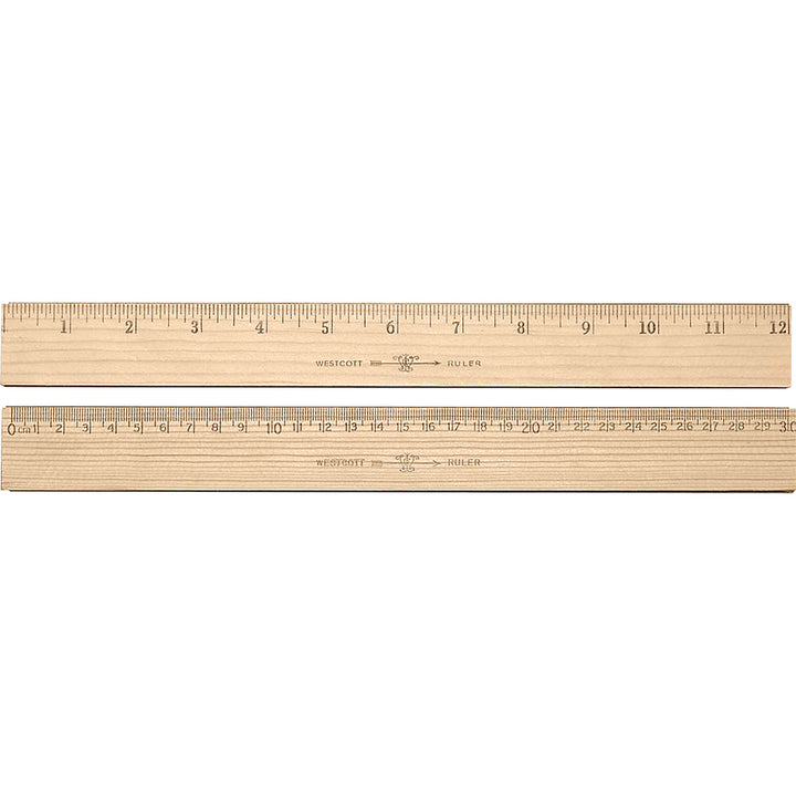 Image of Westcott® Wood Ruler, Metric And 1/16" Scale With Single Metal Edge, 12"/30 Cm Long