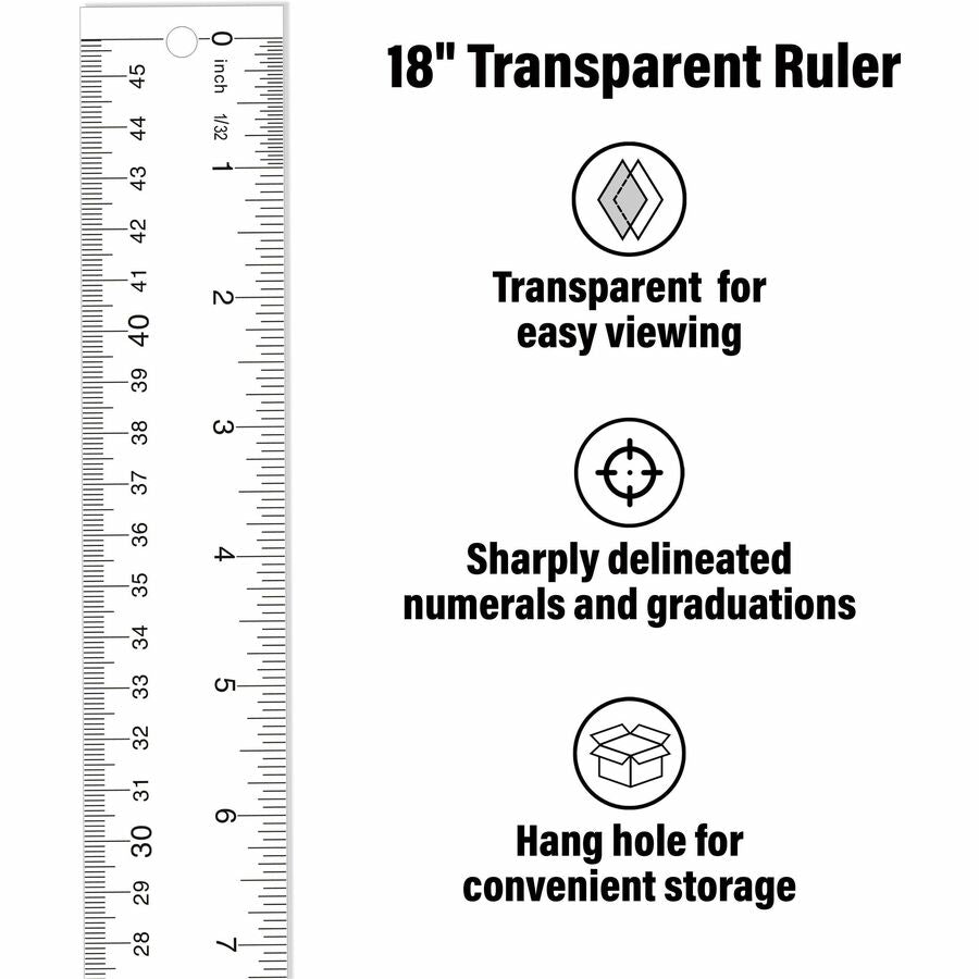 Image of Westcott® Clear Flexible Acrylic Ruler, Standard/metric, 18" Long, Clear