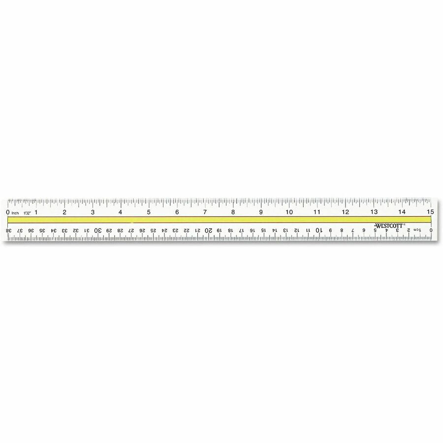Image of Westcott® Acrylic Data Highlight Reading Ruler With Tinted Guide, 15" Long, Clear/yellow
