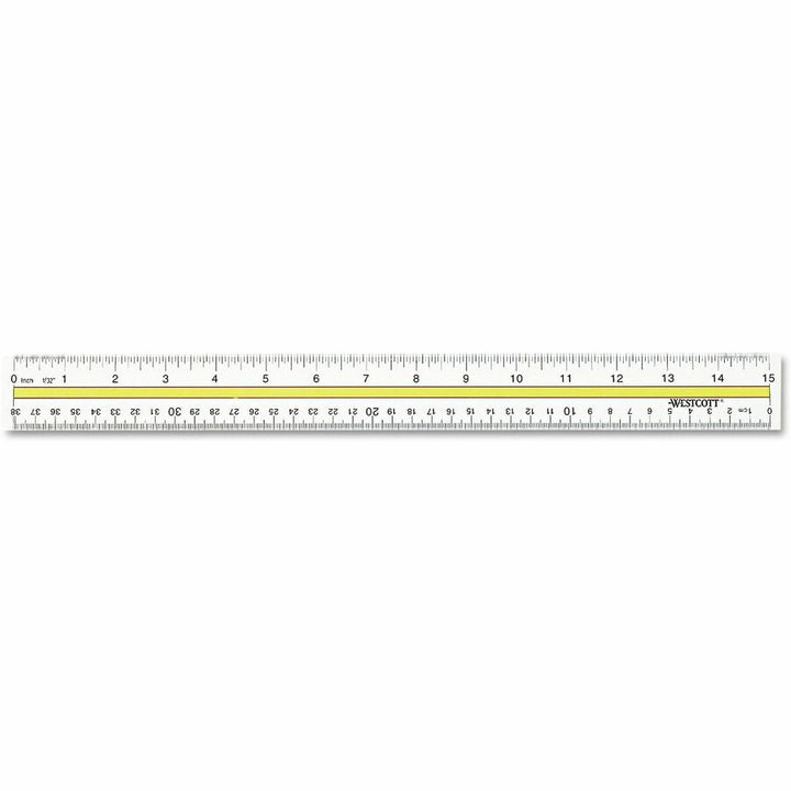 Image of Westcott® Acrylic Data Highlight Reading Ruler With Tinted Guide, 15" Long, Clear/yellow