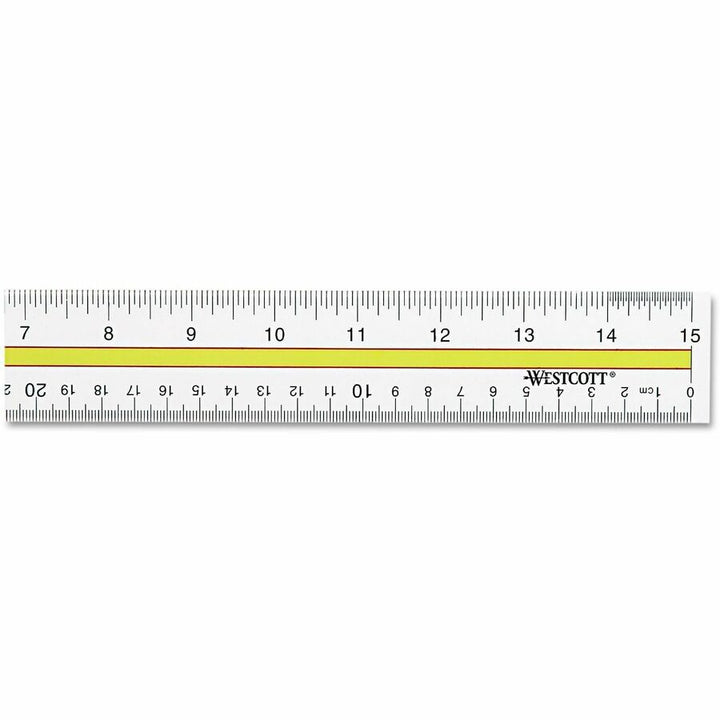 Image of Westcott® Acrylic Data Highlight Reading Ruler With Tinted Guide, 15" Long, Clear/yellow