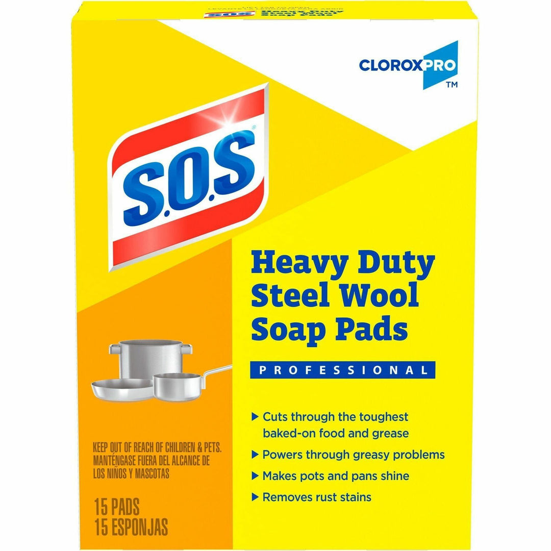 Image of Clorox® Scrub Pads w/Soap, Heavy-Duty, Steel Wool, 5"x4", 15/BX