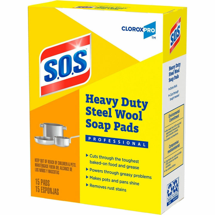 Image of Clorox® Scrub Pads w/Soap, Heavy-Duty, Steel Wool, 5"x4", 15/BX