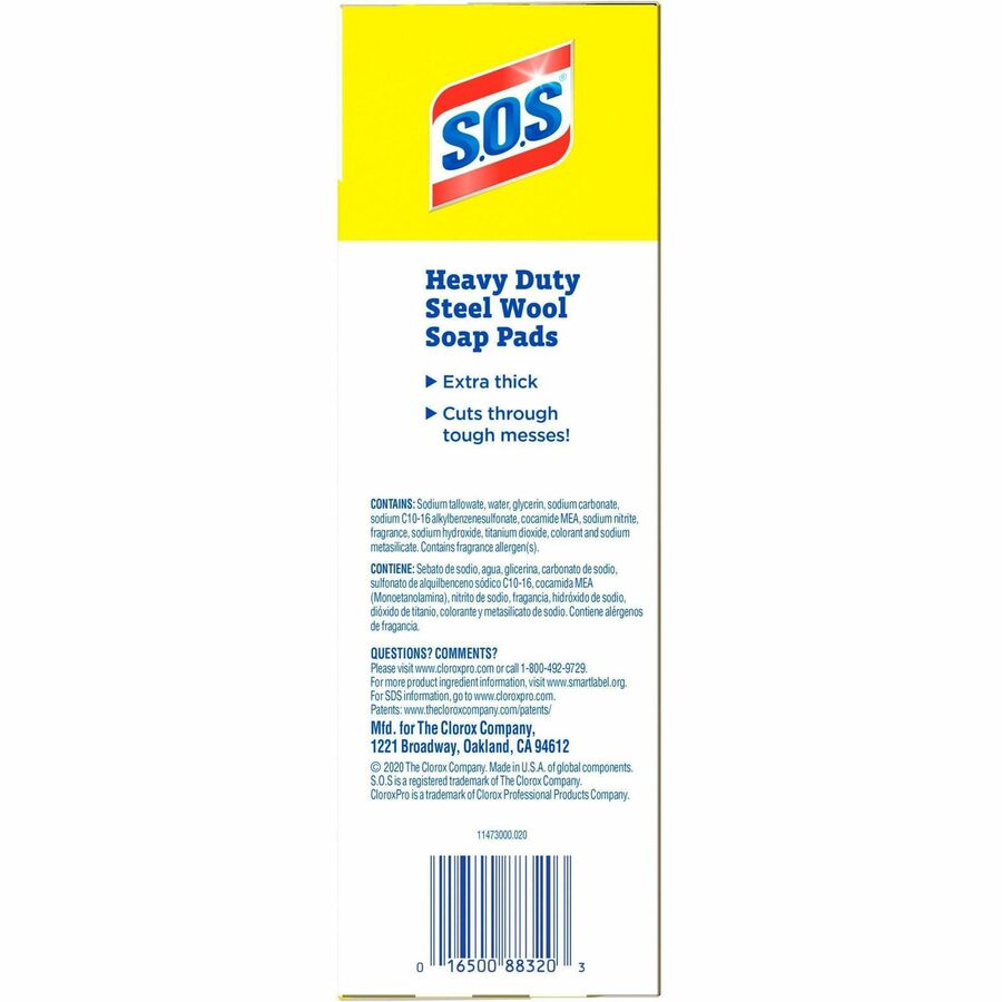 Image of Clorox® Scrub Pads w/Soap, Heavy-Duty, Steel Wool, 5"x4", 15/BX