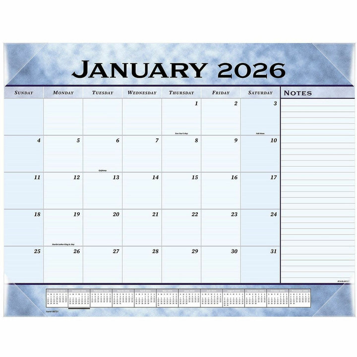 Image of AT-A-GLANCE® Slate Blue Desk Pad, 22 x 17, Blue Sheets, Clear Corners, 12-Month (Jan to Dec): 2025