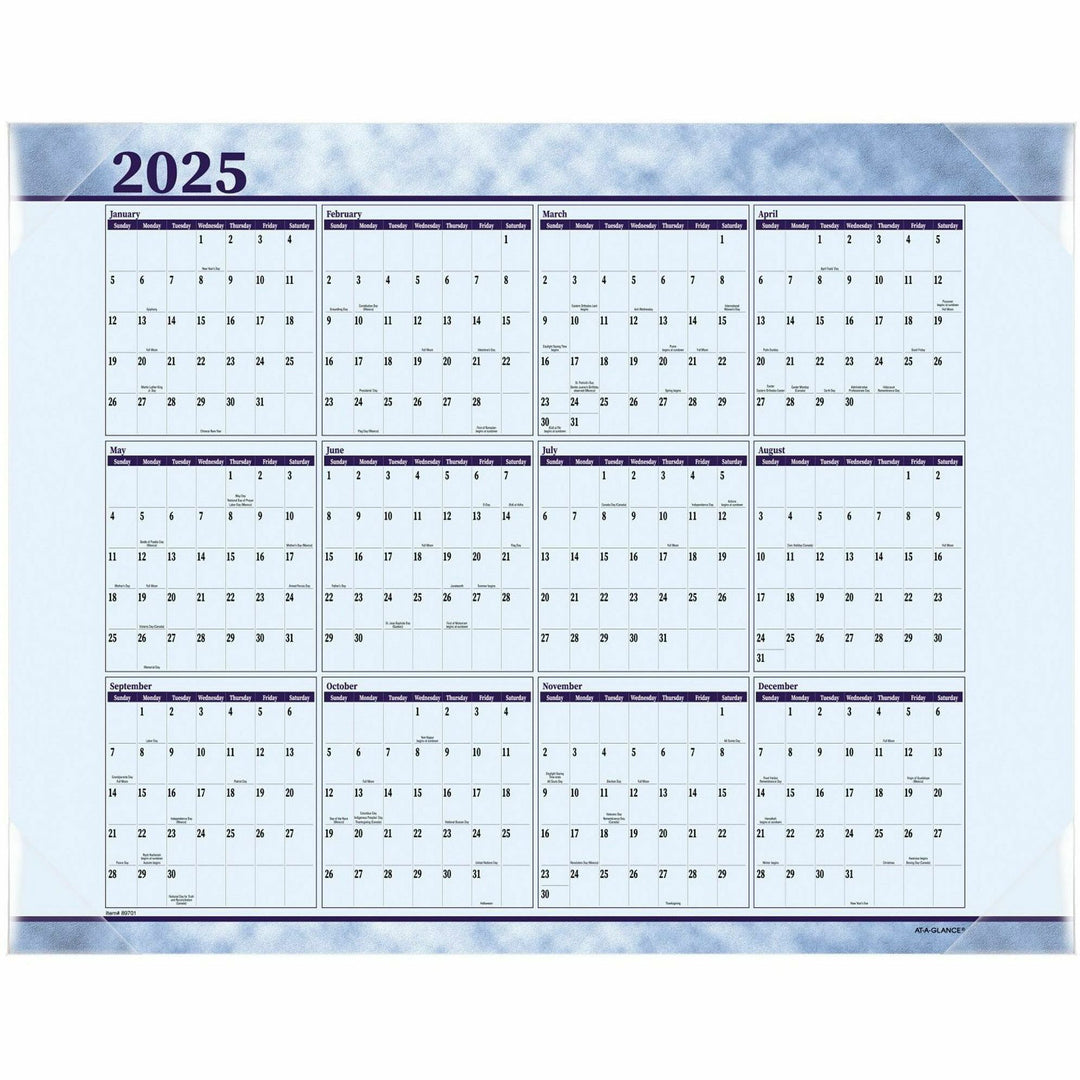 Image of AT-A-GLANCE® Slate Blue Desk Pad, 22 x 17, Blue Sheets, Clear Corners, 12-Month (Jan to Dec): 2025