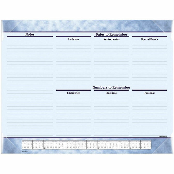 Image of AT-A-GLANCE® Slate Blue Desk Pad, 22 x 17, Blue Sheets, Clear Corners, 12-Month (Jan to Dec): 2025