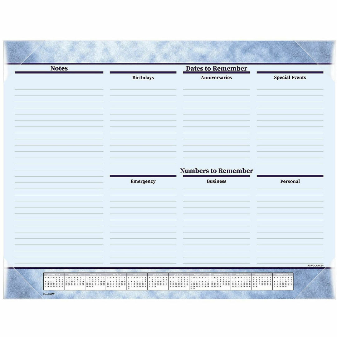 Image of AT-A-GLANCE® Slate Blue Desk Pad, 22 x 17, Blue Sheets, Clear Corners, 12-Month (Jan to Dec): 2025