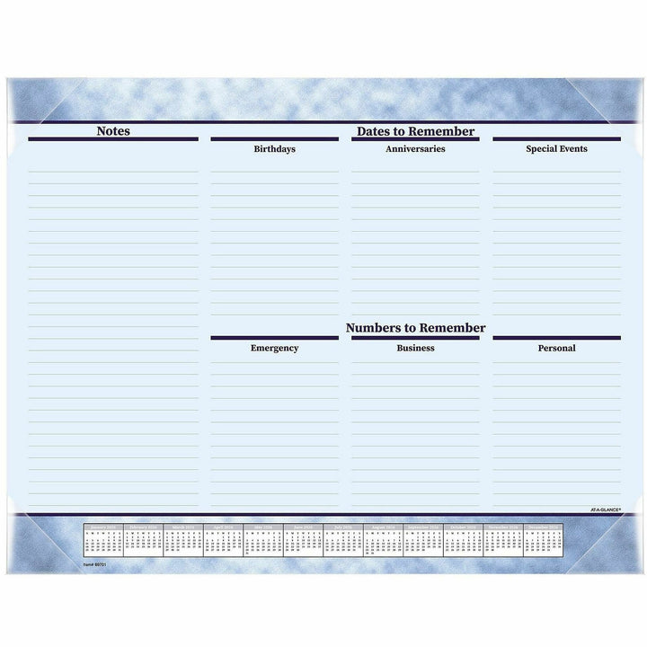 Image of AT-A-GLANCE® Slate Blue Desk Pad, 22 x 17, Blue Sheets, Clear Corners, 12-Month (Jan to Dec): 2025