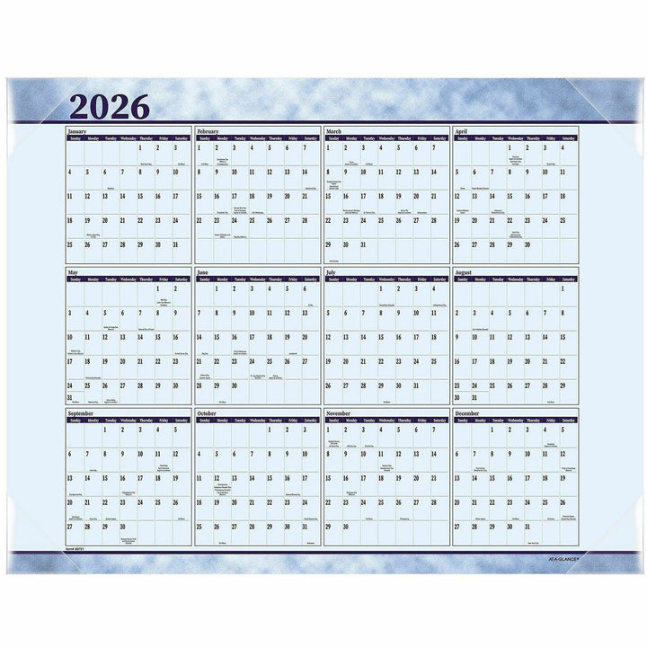 Image of AT-A-GLANCE® Slate Blue Desk Pad, 22 x 17, Blue Sheets, Clear Corners, 12-Month (Jan to Dec): 2025
