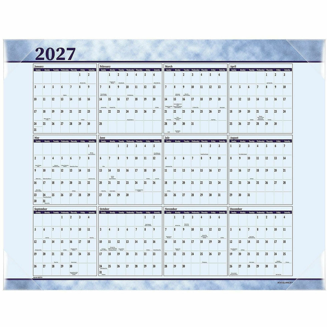 Image of AT-A-GLANCE® Slate Blue Desk Pad, 22 x 17, Blue Sheets, Clear Corners, 12-Month (Jan to Dec): 2025