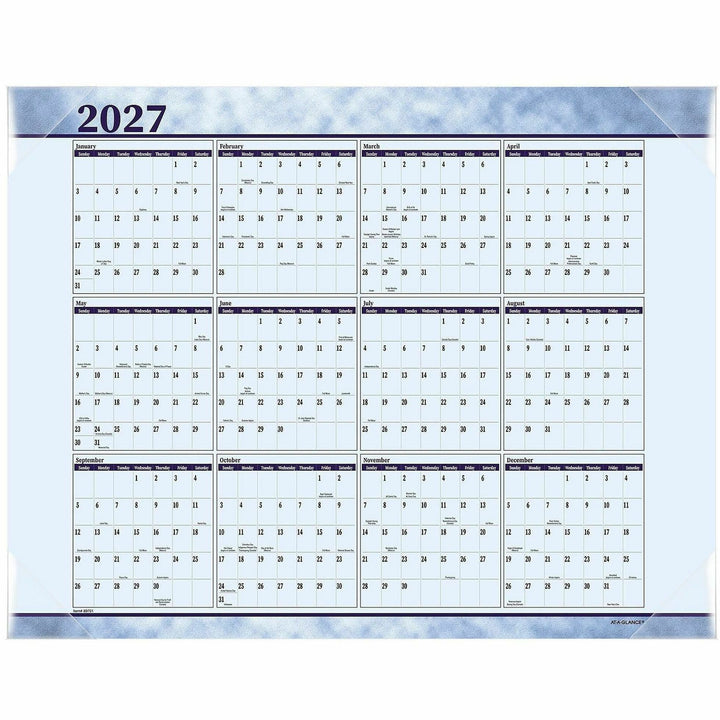 Image of AT-A-GLANCE® Slate Blue Desk Pad, 22 x 17, Blue Sheets, Clear Corners, 12-Month (Jan to Dec): 2025