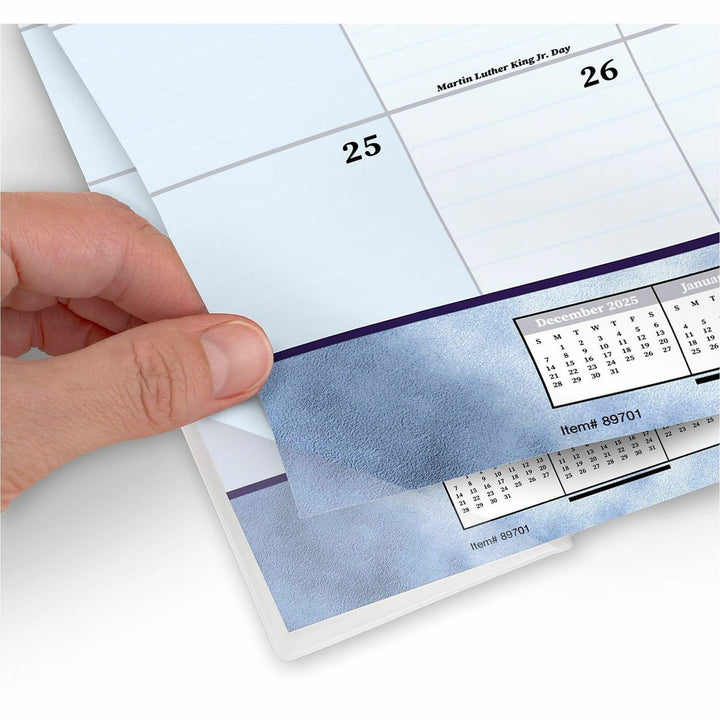 Image of AT-A-GLANCE® Slate Blue Desk Pad, 22 x 17, Blue Sheets, Clear Corners, 12-Month (Jan to Dec): 2025