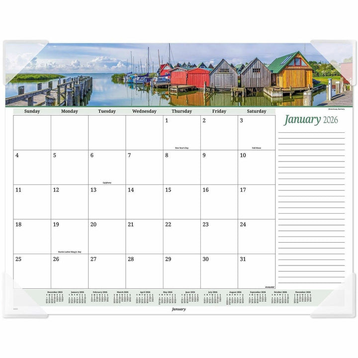 Image of AT-A-GLANCE® Seascape Panoramic Desk Pad, Seascape Panoramic Photography, 22 x 17, White Sheets, Clear Corners, 12-Month (Jan-Dec): 2025