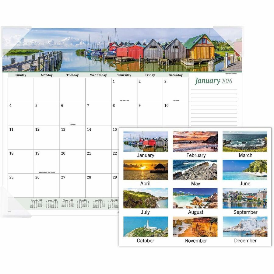 Image of AT-A-GLANCE® Seascape Panoramic Desk Pad, Seascape Panoramic Photography, 22 x 17, White Sheets, Clear Corners, 12-Month (Jan-Dec): 2025