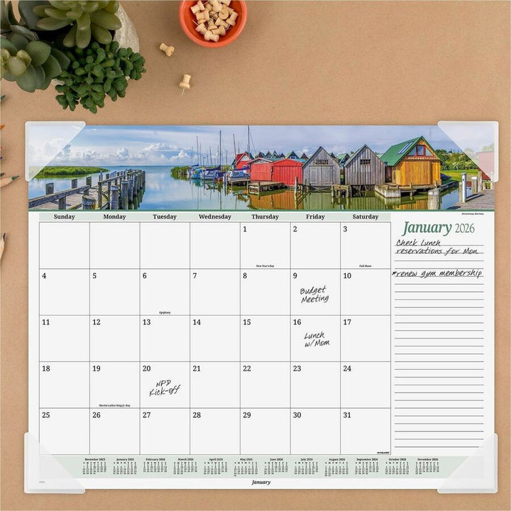 Image of AT-A-GLANCE® Seascape Panoramic Desk Pad, Seascape Panoramic Photography, 22 x 17, White Sheets, Clear Corners, 12-Month (Jan-Dec): 2025