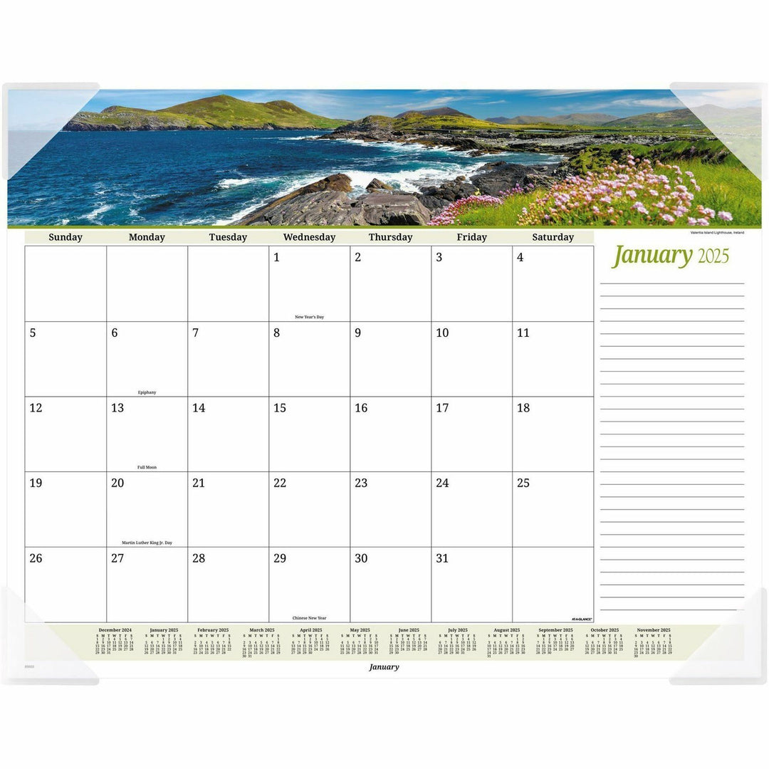 Image of AT-A-GLANCE® Seascape Panoramic Desk Pad, Seascape Panoramic Photography, 22 x 17, White Sheets, Clear Corners, 12-Month (Jan-Dec): 2025