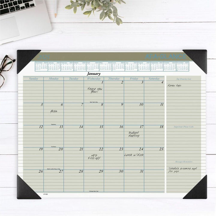 Image of AT-A-GLANCE® Executive Monthly Desk Pad Calendar, 22 x 17, White Sheets, Black Corners, 12-Month (Jan to Dec): 2025