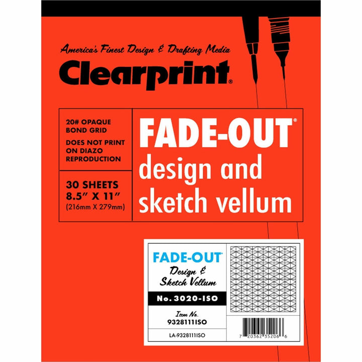 Image of Clearprint® Grid Paper Pad, 20lb., 30Degree Isometric,11"x8-1/2",30 SHT