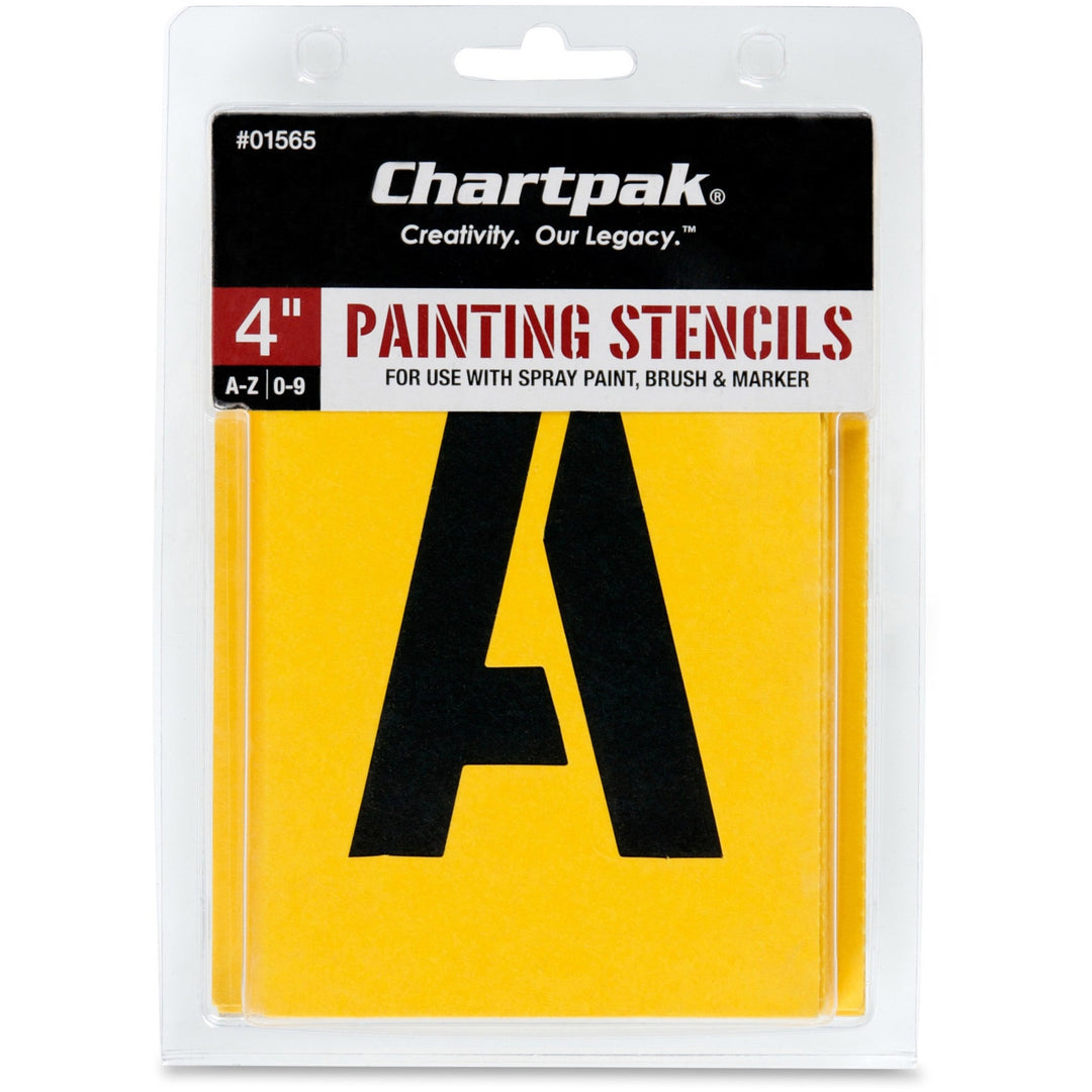 Image of Chartpak 01565 Painting Letters/Numbers Stencils, 4", Gothic, Yellow, 1 Set