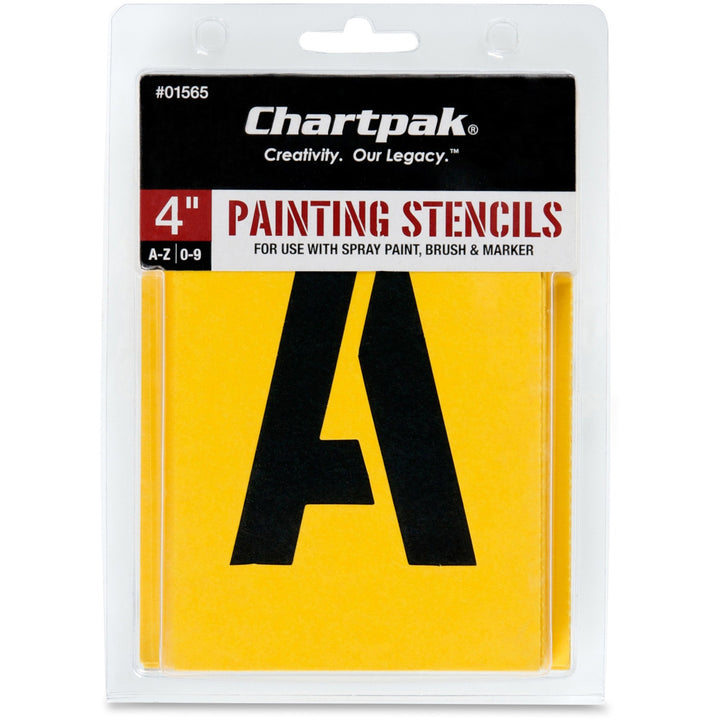 Image of Chartpak 01565 Painting Letters/Numbers Stencils, 4", Gothic, Yellow, 1 Set