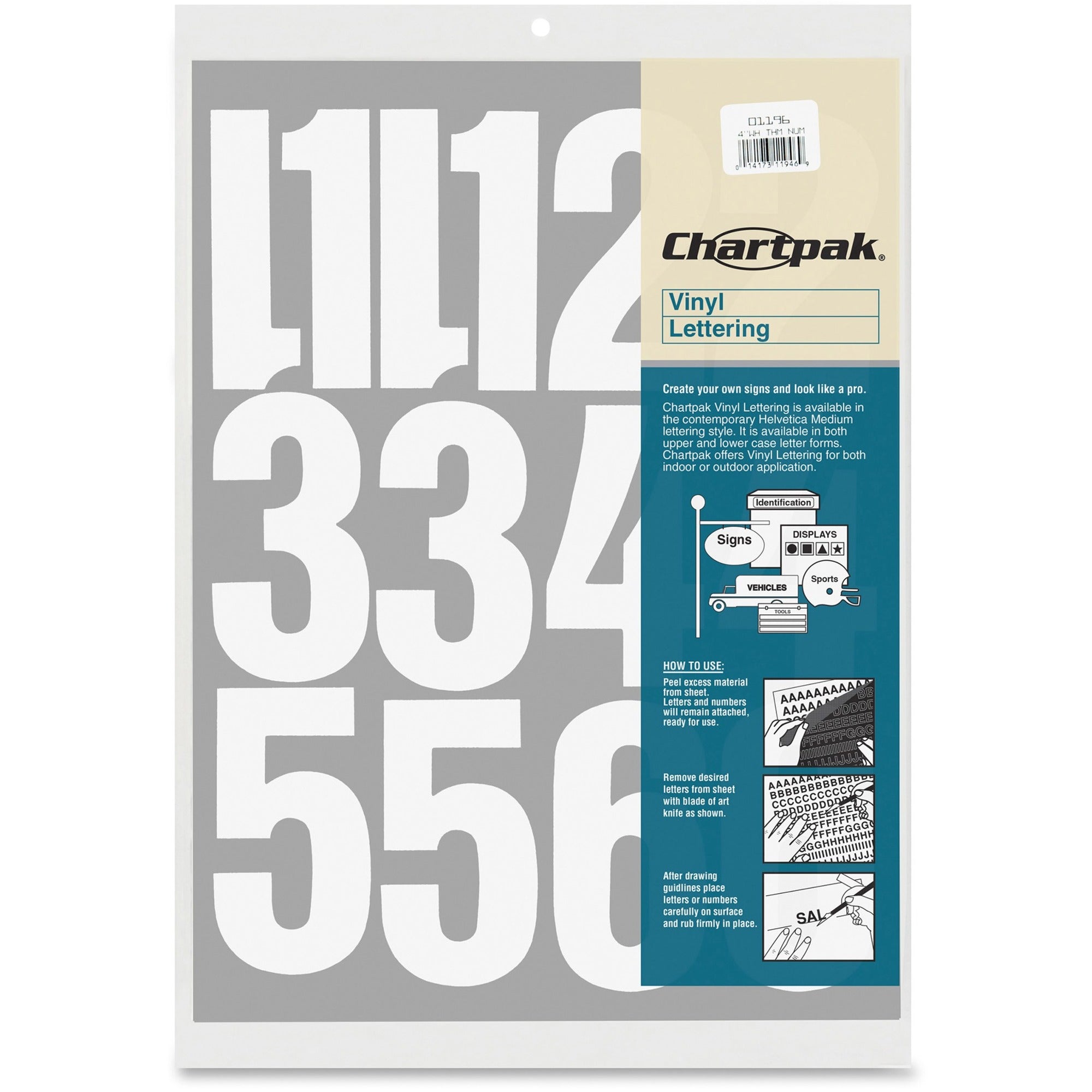 Chartpak Numbers, Vinyl, Perm Adhesive, 4