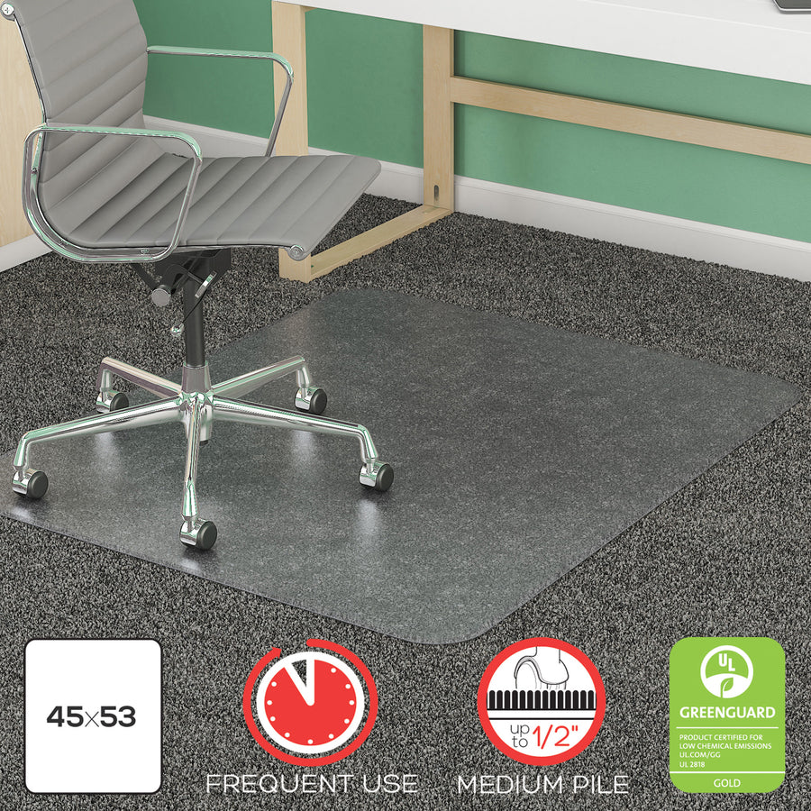 Image of deflecto® Supermat Frequent Use Chair Mat, Med Pile Carpet, 45 X 53, Beveled Rectangle, Clear