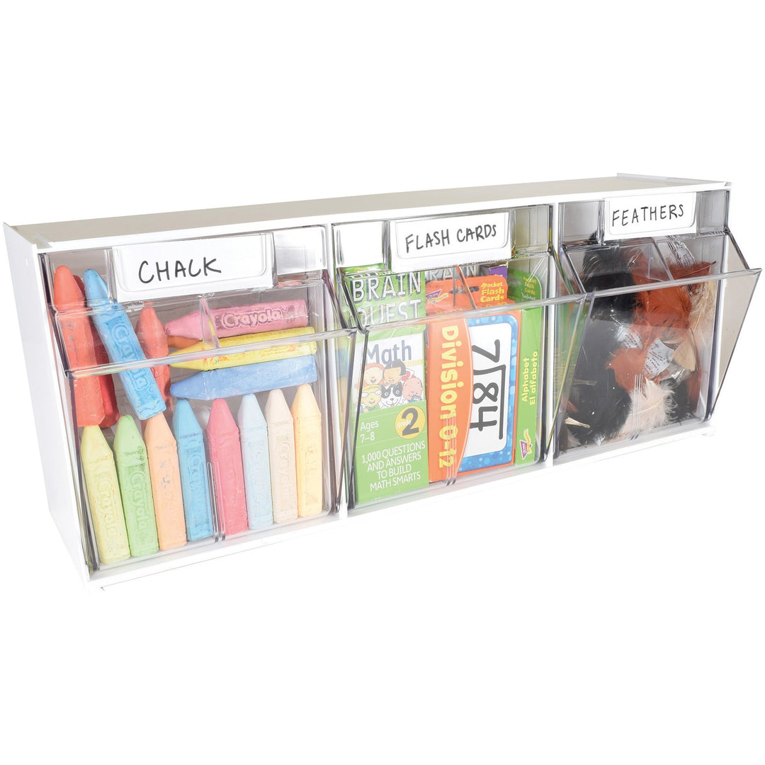 Image of deflecto® Bin System,Modular,3-Bin,23-5/8"x7-3/4"x9-1/2",White/CL