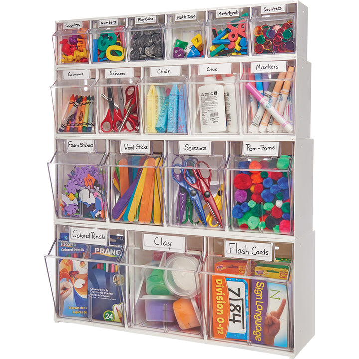 Image of deflecto® Bin System,Modular,3-Bin,23-5/8"x7-3/4"x9-1/2",White/CL