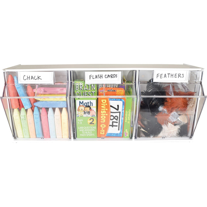 Image of deflecto® Bin System,Modular,3-Bin,23-5/8"x7-3/4"x9-1/2",White/CL