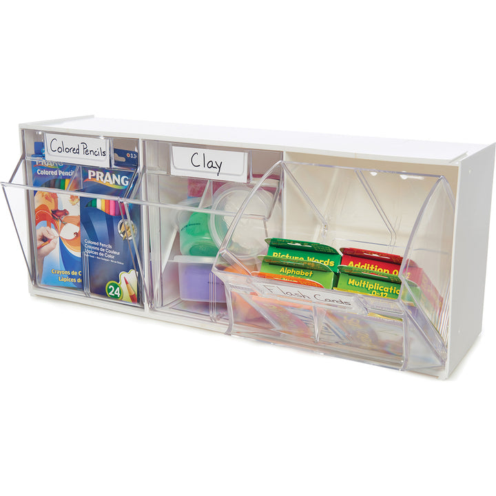 Image of deflecto® Bin System,Modular,3-Bin,23-5/8"x7-3/4"x9-1/2",White/CL
