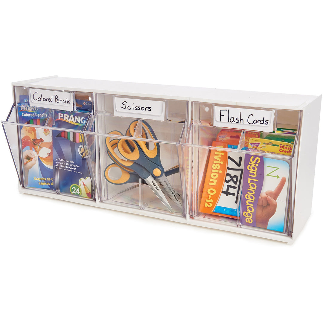 Image of deflecto® Bin System,Modular,3-Bin,23-5/8"x7-3/4"x9-1/2",White/CL