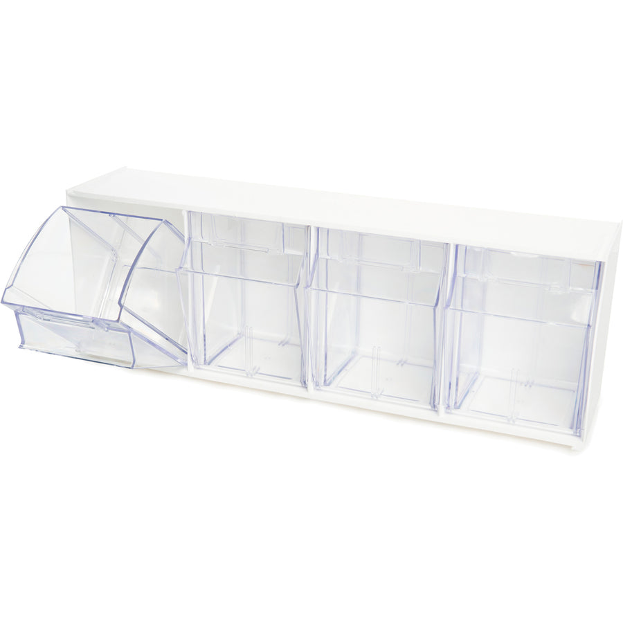 Image of deflecto® Bin System,Modular,4-Bin,23-5/8"x6-5/8"x8-1/8",White/CL